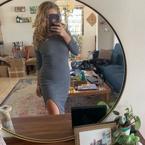 Striped Midi Dress with High Slit